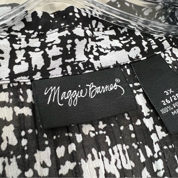 Maggie Barnes 3X Black and White Button Down Collared 3/4 Sleeve Blouse NWT R1 - Picture 4 of 7
